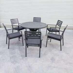 שולחן עגול קוטר 1.20 אלומיניום מלא + 4 כסאות אלומיניום מלא