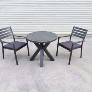 שולחן עגול קוטר 80 אלומיניום מלא + 2 כסאות אלומיניום מלא